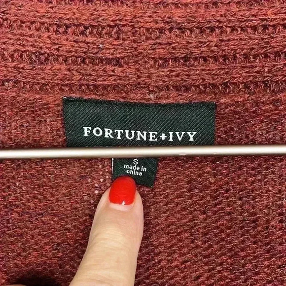 Fortune & Ivy Womens Cardigan Rust S Open Front Long Line Metallic Knit Trendy - Picture 2 of 16